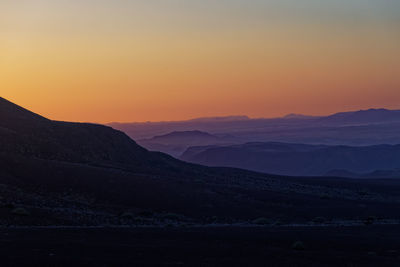 Scenic view of silhouette mountains against sky during sunset