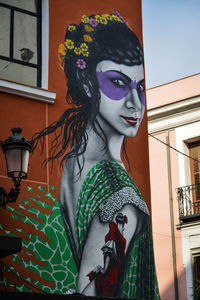 Close-up of human face on wall