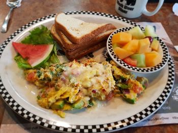 High angle view of food in plate