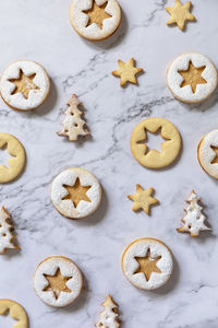 High angle view of cookies