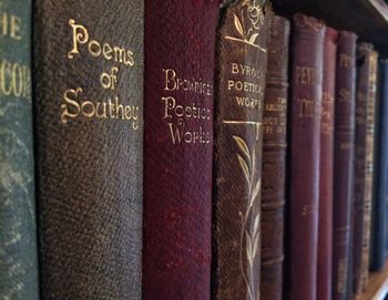 Close-up of books on shelf