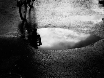 High angle view of puddle on beach