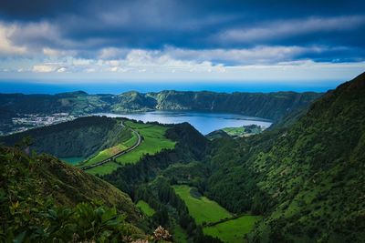 Crater lakes in scenic landscape 