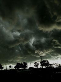 Low angle view of storm clouds over city