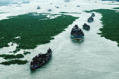 High angle view of boat in sea