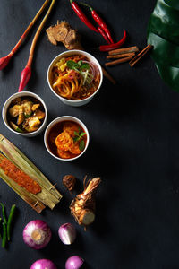 High angle view of food on table