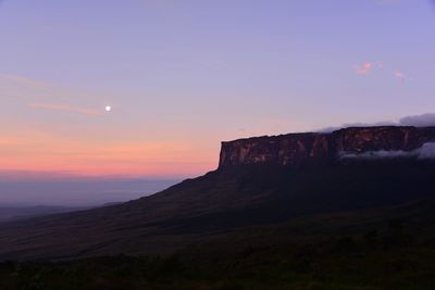 Scenic view of mountains against sky during sunset