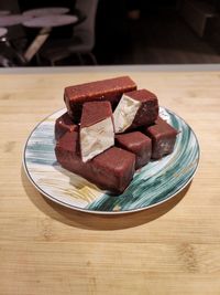 Close-up of dessert in plate on table