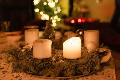 Close-up of illuminated candles