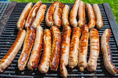 Close-up of meat on barbecue grill