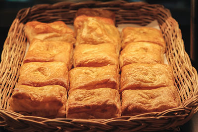 High angle view of bread in basket