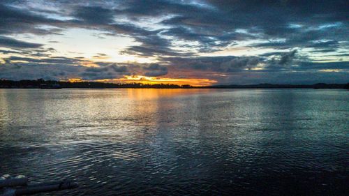 Scenic view of sea against dramatic sky