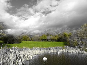 View of lake against cloudy sky