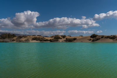 Scenic view of sea against blue sky