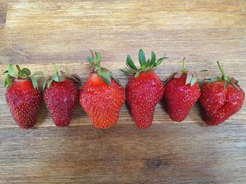 High angle view of strawberries on table