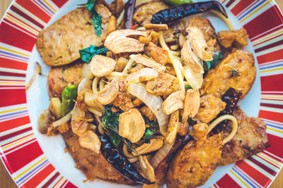 High angle view of meal served in plate