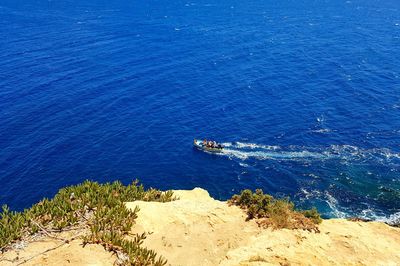 High angle view of boat in sea