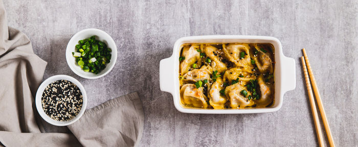 High angle view of food on table