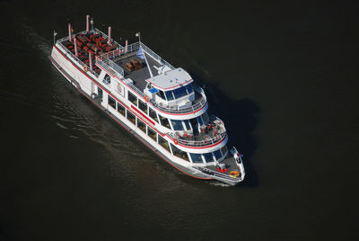 High angle view of ship sailing in sea