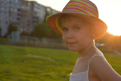 Portrait of girl wearing hat