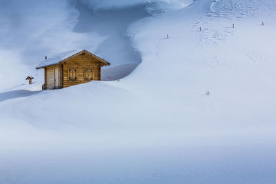 House on snow covered landscape