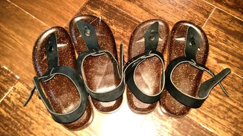 High angle view of shoes