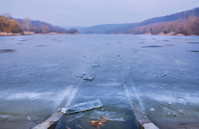 Scenic view of frozen lake against sky