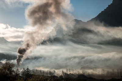 Panoramic view of volcanic landscape against sky