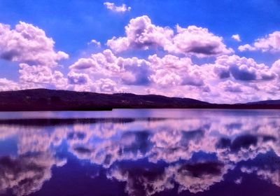 Scenic view of lake against sky during sunset