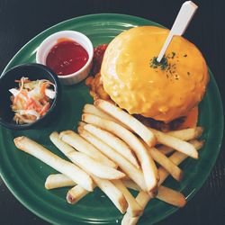 Close-up of food served in plate