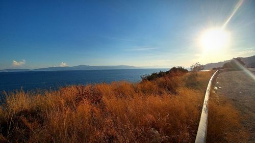Scenic view of calm sea against blue sky