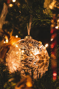 Illuminated christmas tree at night