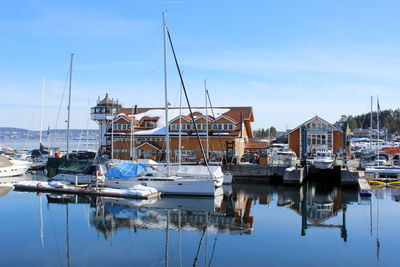 View of fishing boats in harbor