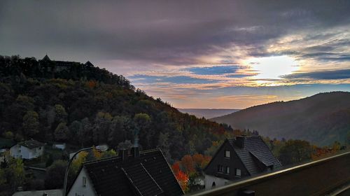 High angle view of townscape against sky during sunset