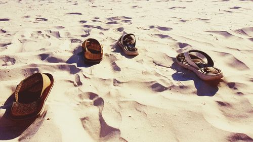 High angle view of sand on beach