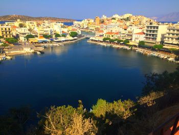 High angle view of canal and buildings in city