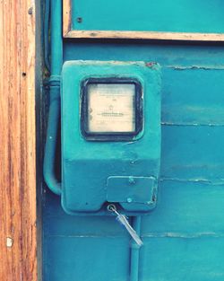 Close-up of old blue door