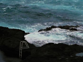 High angle view of sea and mountain