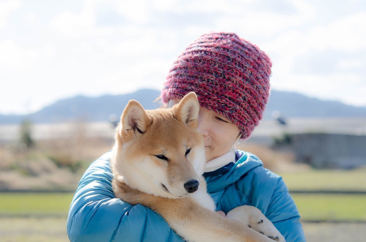 knit hat, child, cute, childhood, sky, warm clothing, outdoors, close-up, baby, smiling, knitted, portrait, people, one person, day, nature