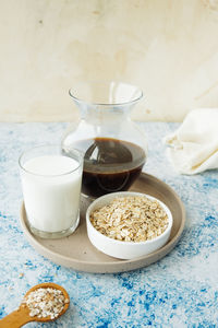 High angle view of breakfast on table