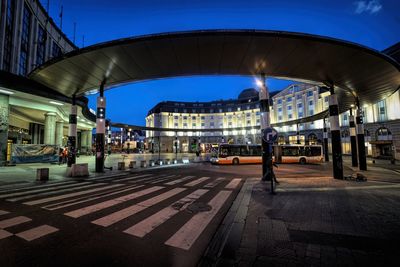 Early morning wide angle view at brussels central station with the hilton hotel in the back