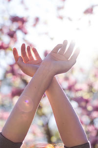 Close up hands up concept photo