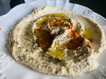 High angle view of breakfast served in plate