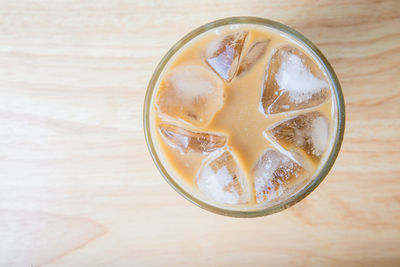 High angle view of drink on table