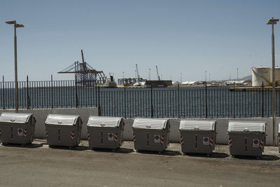 View of harbor against clear sky