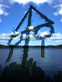 Low angle view of tree against blue sky