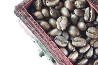 High angle view of coffee beans on table