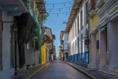 Beautiful building facades in the historic old town, casco viejo, panama city