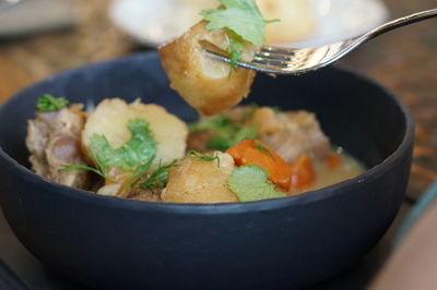 Close-up of salad in bowl on table