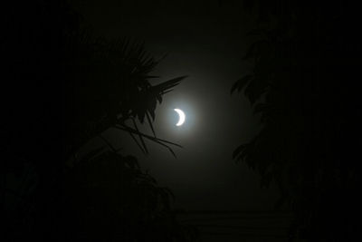 Low angle view of moon in the dark